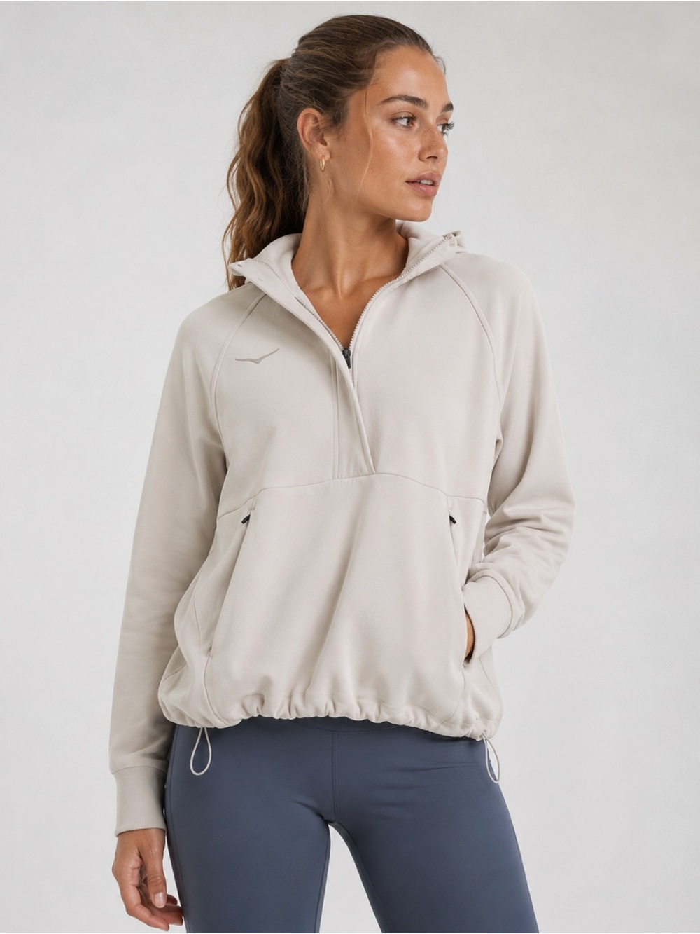 Small Hoka Essentials Recovery Hoodie, Truffle Salt